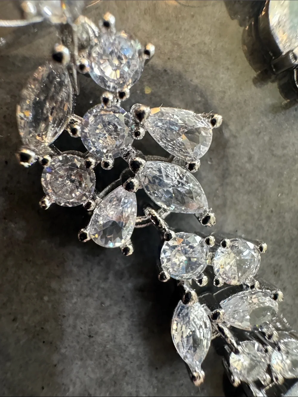 Crystal CZ Leaf Drop Earrings - Silver Tone 2.5” drop dangle - Picture 4 of 5